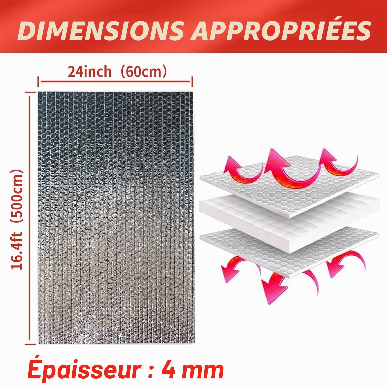 KAHEIGN Feuille D'isolation de Radiateur, 5m x 60cm Réflecteur de Feuille D'isolation à Bulles 4mm D'Épaisseur Film de Radiateur à Enveloppe Réfléchissant la Chaleur avec 12 Tampons Adhésifs