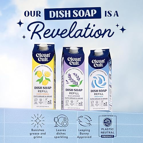 Miniatura 4 de Cleancult Repuesto líquido de jabón para platos (32 onzas, 1 unidad), poder de limpieza a base de plantas, jabón para platos que corta la grasa y la