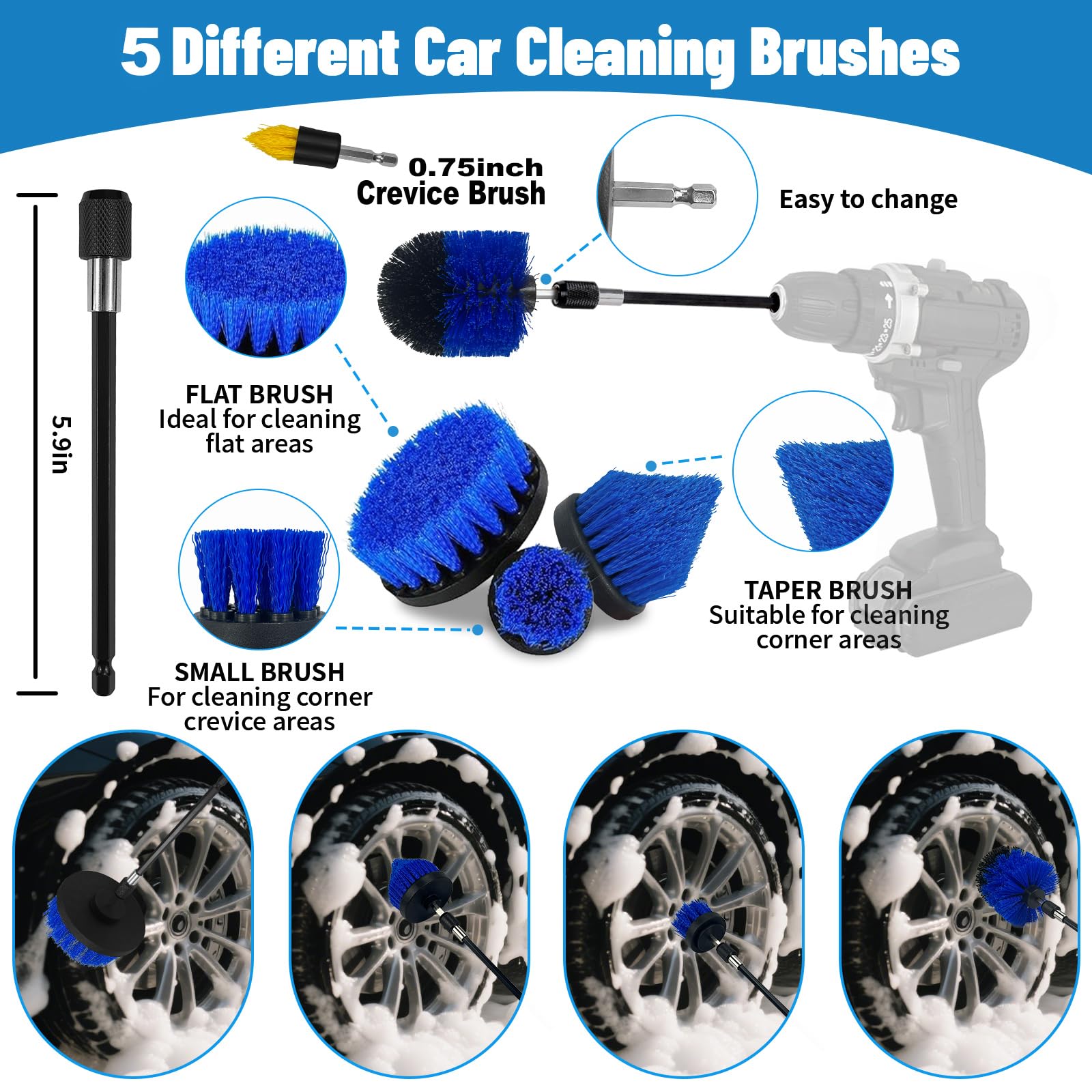 Kit di pulizia per auto, 36 pezzi, kit di pulizia per auto con set di pennelli professionali per dettagli auto, set di pennelli per dettagli auto, kit di lavaggio auto, kit di pulizia per interni ed