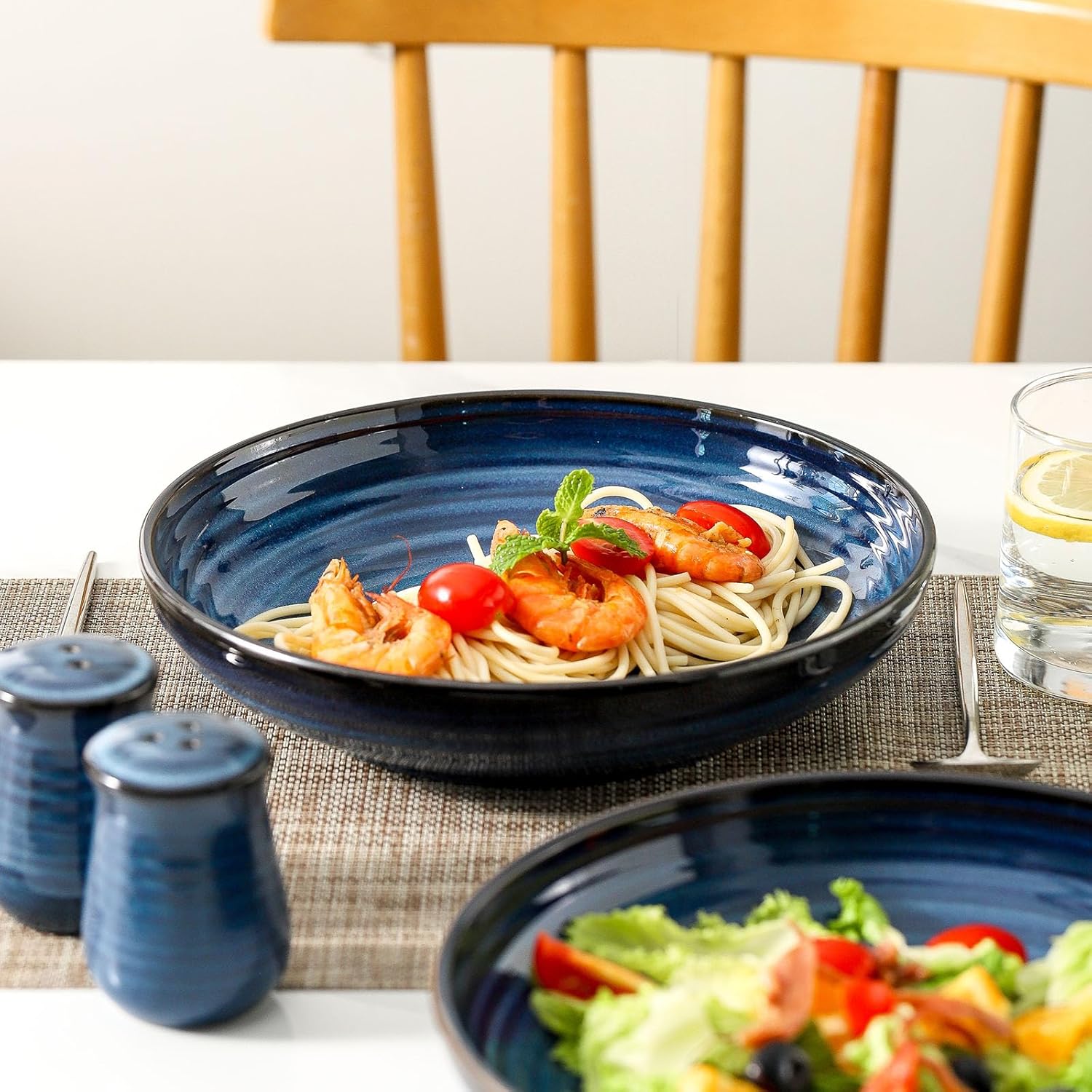 Hasense 6 oz Ramekins set of 6 and 49oz Large Pasta Bowls set of 2,blue