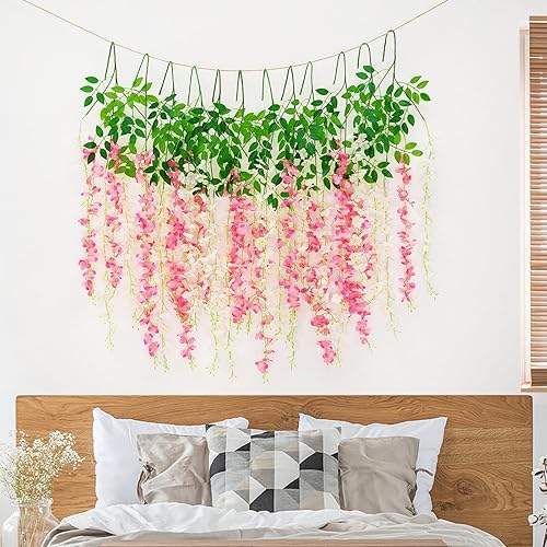 Miniatura 6 de Waipfaru Paquete de 12 flores colgantes de glicina, flores artificiales de glicina de 3.6 pies, guirnalda de glicina con mariposa 3D, enredaderas
