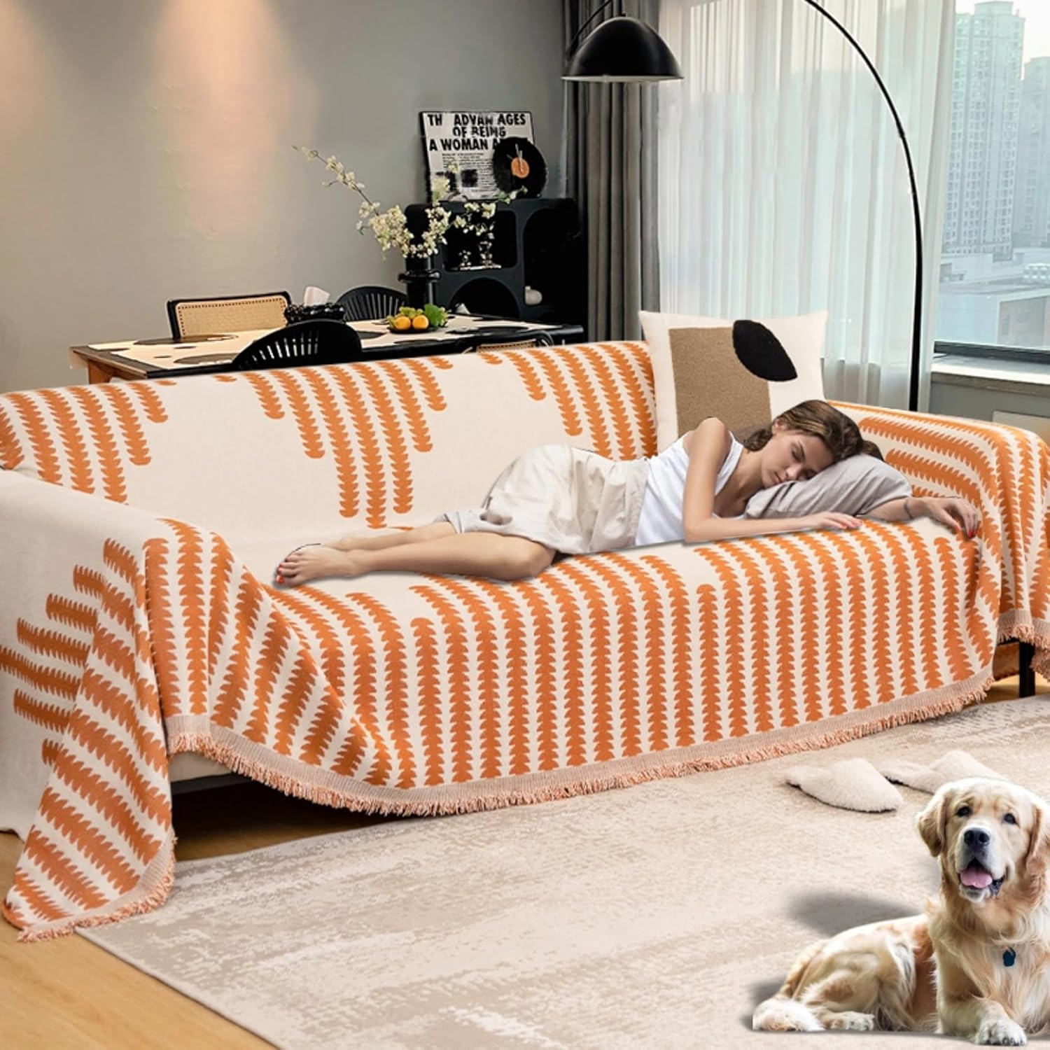 Sofa Covers with Tassel Washable Couch Covers Chenille Anti-Scratch Couch Covers for Sectional Sofa Pet Friendly Couch Protectors for Dogs Anti-Cat Scratch Sofa Cover