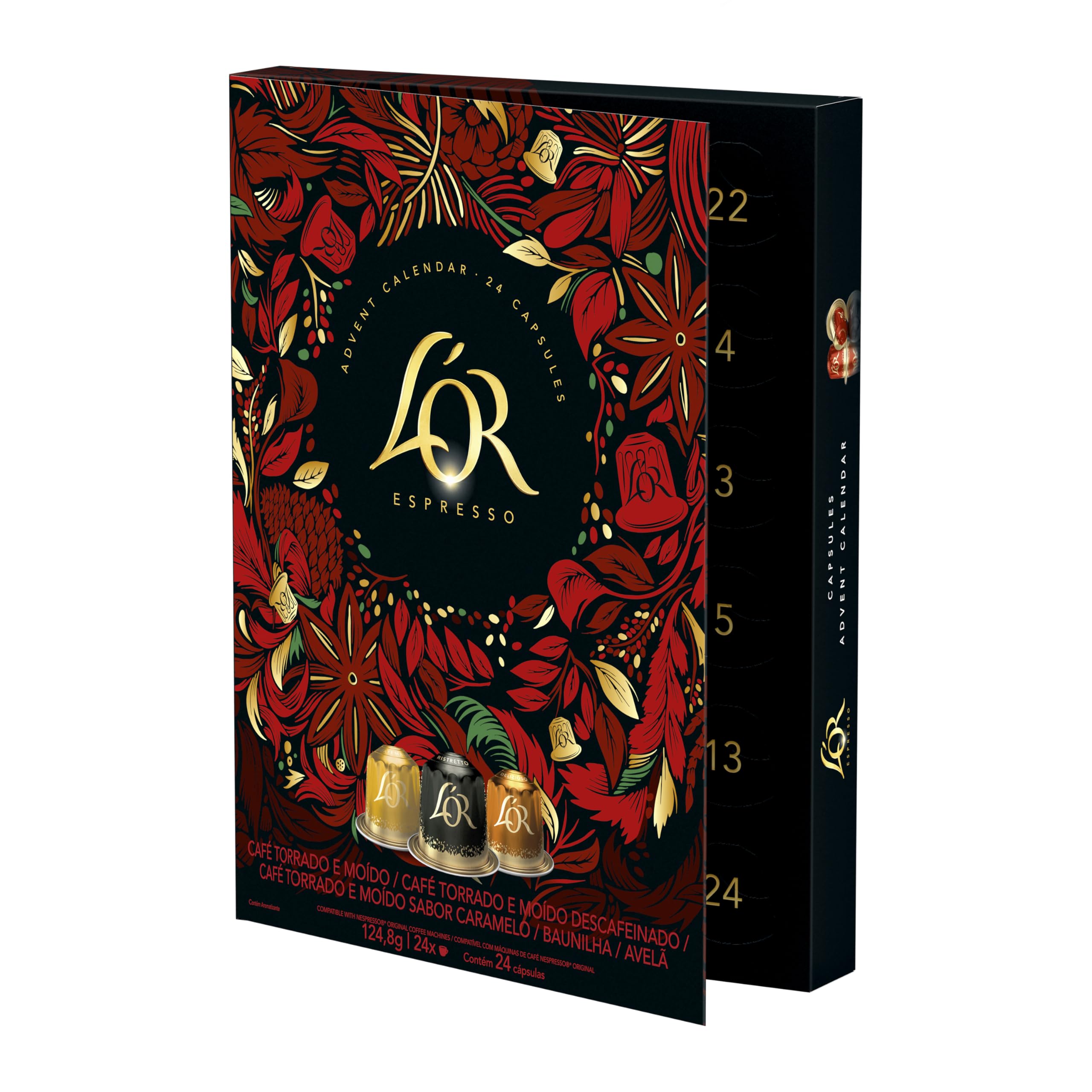 Christmas Advent Calendar With 48 Pods Compatible With Nespresso From Real Coffee. Original Line Aluminium Capsules. Explore 11 Delicious Varieties. Red Edition