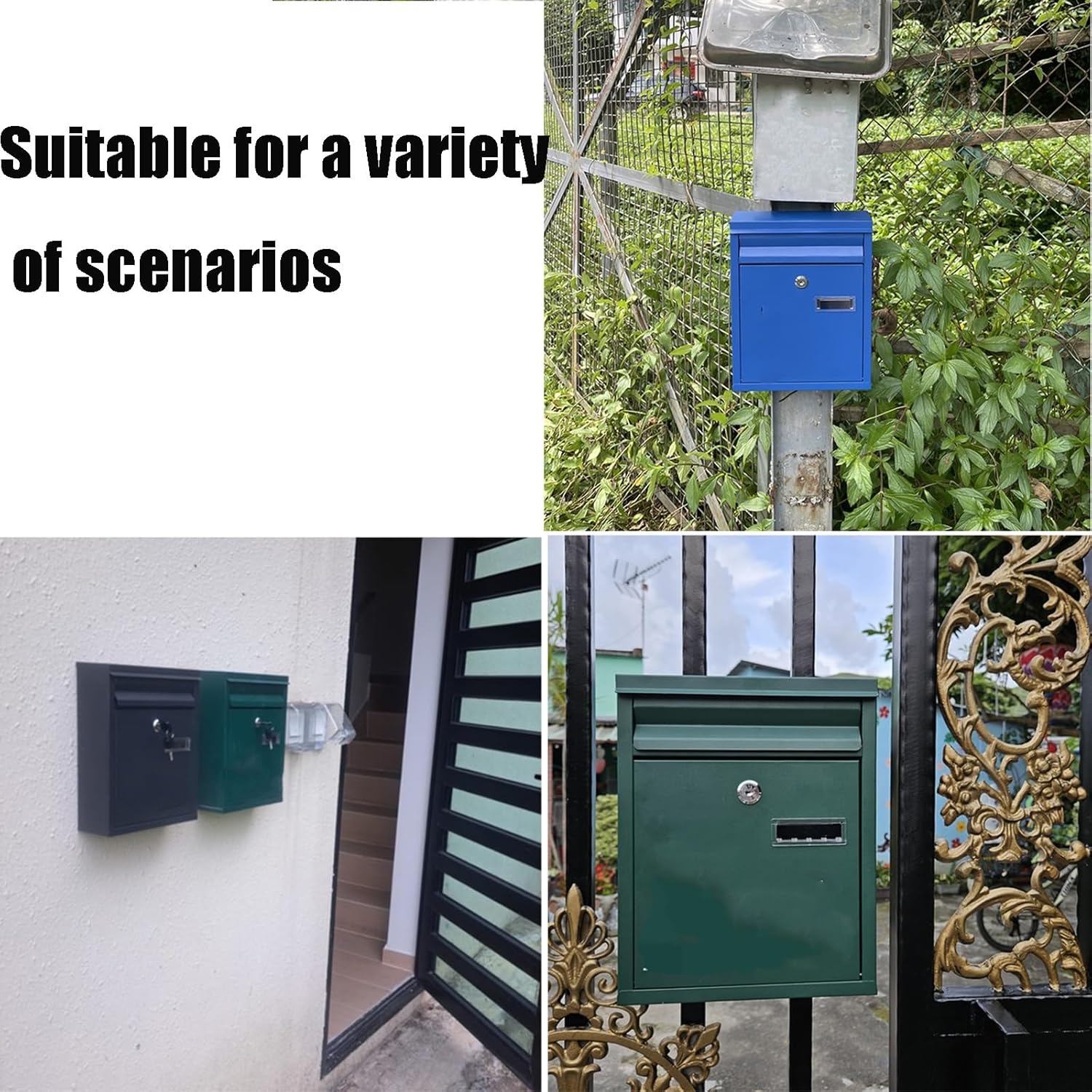 Locking Galvanized Sheet Metal Mailbox Mailboxes with Viewing Port Full Opening Door Design Wall Mounted Parcel Boxes with 4 Hole