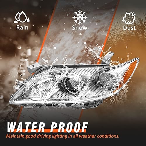 Miniatura 6 de Conjunto de faros delanteros para Toyota Camry 20072008 2009, carcasa cromada, reflector ámbar, lente transparente, repuesto izquierdo+derecho