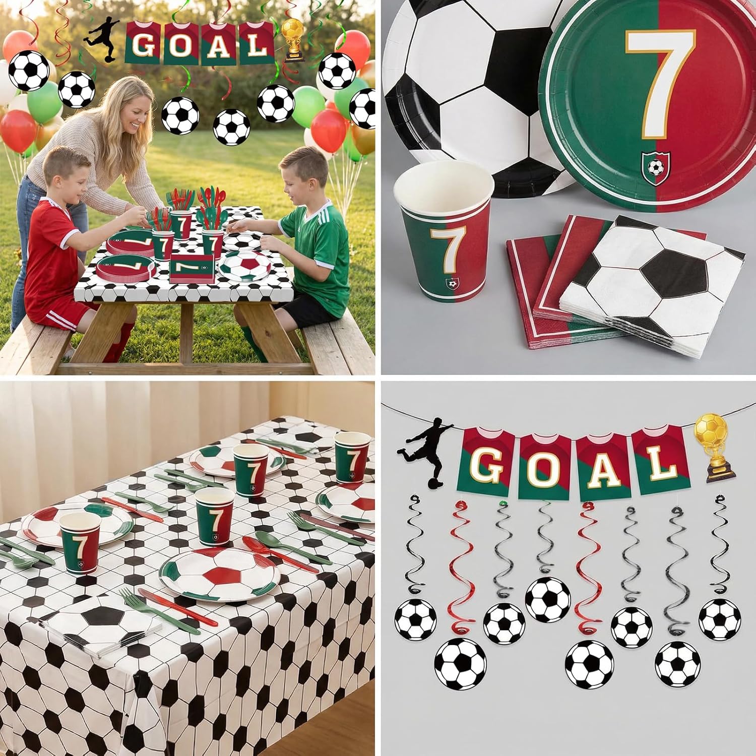 202pcs Soccer Paper Plates Napkins Soccer Star Plates Disposable Tableware Cups Banner Tablecloth Soccer Game Party Supplies Birthday Party Decorations Serve 24 Guests - Image 7