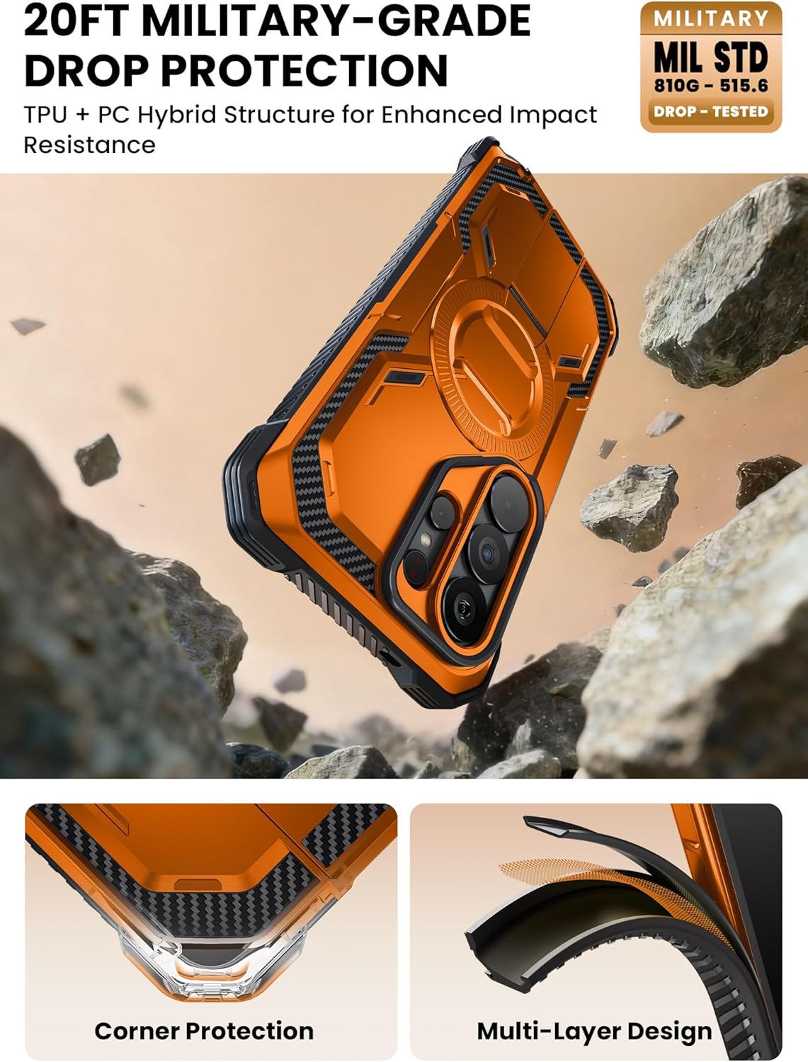 i-Blason for Samsung Galaxy S26 Ultra Case MagSafe with Adjustable Metal Kickstand, Built-in Screen Protector, Full-Body Heavy-Duty Phone Case for Samsung S26 Ultra 6.9 inch, Armorbox Series, Coral