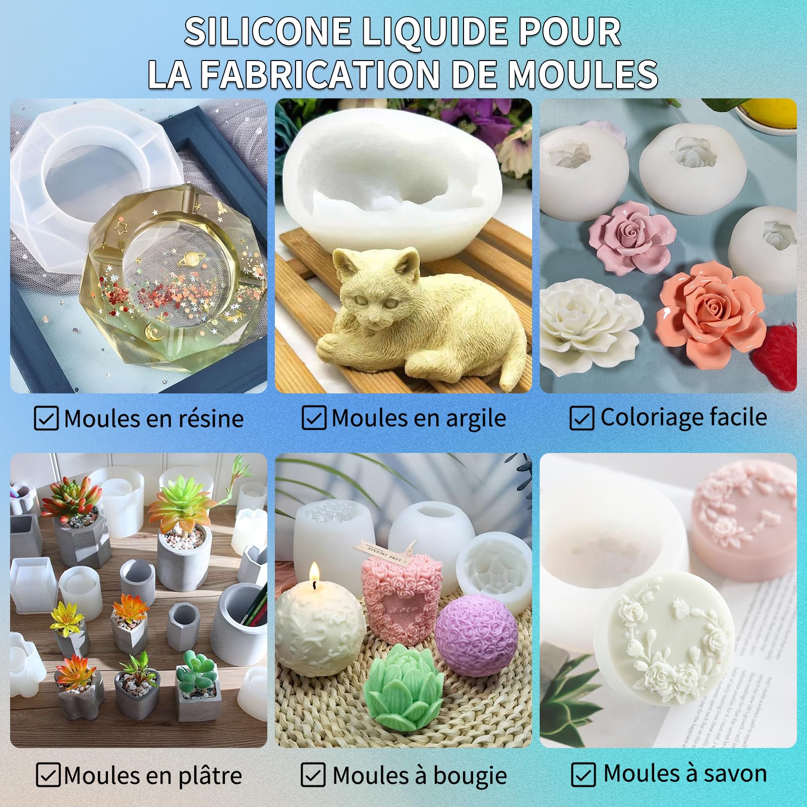 SIHOOPE Kit de fabrication de moules en silicone liquide A20 - 1 l - Convient à l'usage alimentaire - Pour bricolage, moulage en résine, savon, bricolage, gâteau, boulangerie
