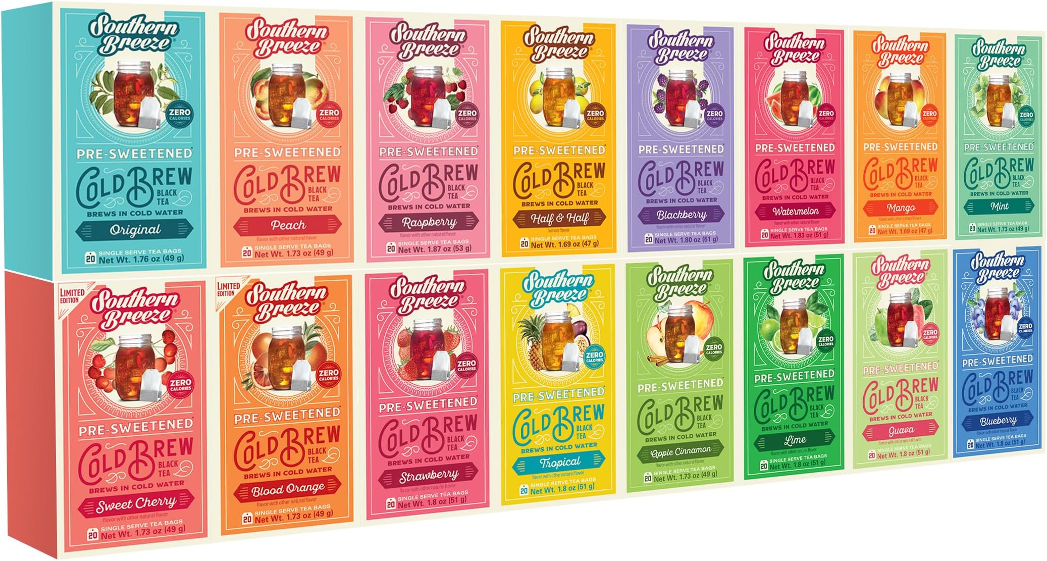 Cold Brew Sweet Tea BUILD YOUR OWN BUNDLE Choose four or More Flavors Iced Tea with Black Tea 20 Tea Bags (Minimum 4 Selections & Maximum 12 Selections)