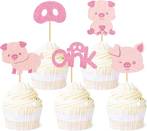 Ercadio Paquete de 32 adornos para cupcakes de animales de granja, vaca, oveja, caballo, cupcakes, animales de granja, para temática de animales,