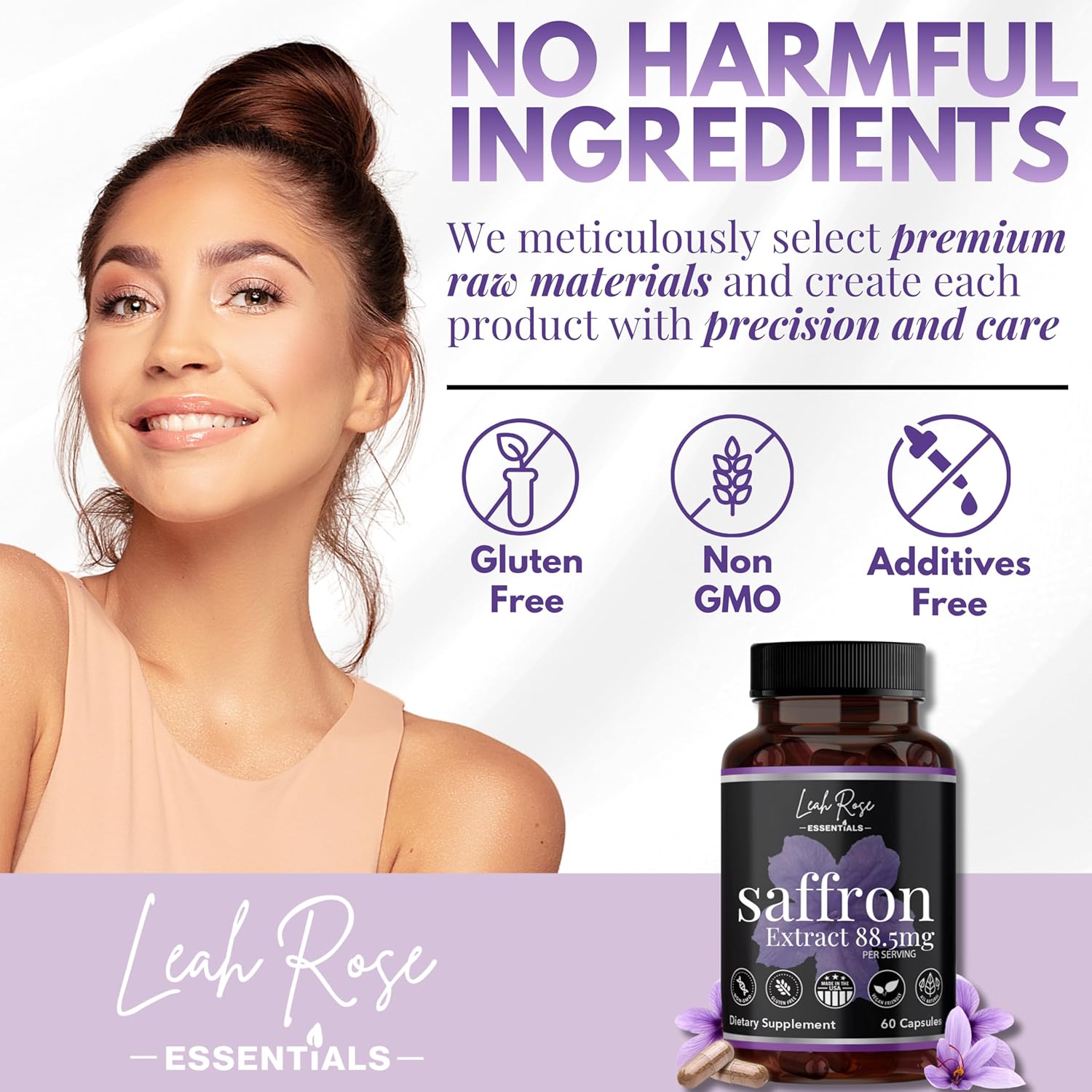 100% Pure Saffron Supplements | Saffron Extract 88.5mg - 60 Capsules | Boost Mood, Focus, and Energy | Supports Eye Health | Made in The USA | Gluten Free, Non-GMO, Vegan - Image 5