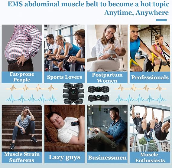 ABS Trainer Muscle Stimulator,EMS Muscle Stimulator Machine for Men And Women,AB Machine with 10 Modes & 20 Intensities,14 High-Adhesive Gel Stickers,ABS Stimulator for Abdomen/Leg/Arm