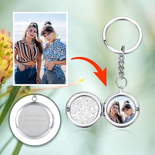 Miniatura 2 de Personalized Master Collar con medallón de fotos personalizado que sostiene imágenes grabadas de acero inoxidable con texto fotográfico colgante