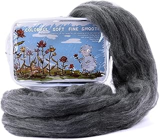 Wool Roving, 1.76oz Colored Natural Wool Roving Wool Felting Supplies Pure Wool Chunky with Storage Bag Wool for Needle Felting Wet Felting (Dark Gray)