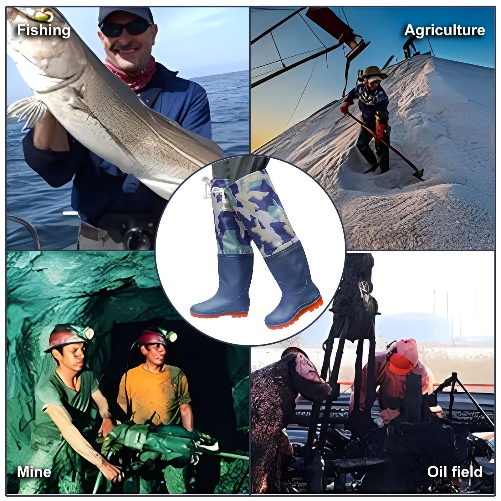 Waders hip Robusti Stivali da Pesca In PVC, Stivali da Pesca Mimetici Impermeabili da Uomo Adatti Alla Forma del Piede, Per La Caccia E La Pesca Nelle Paludi