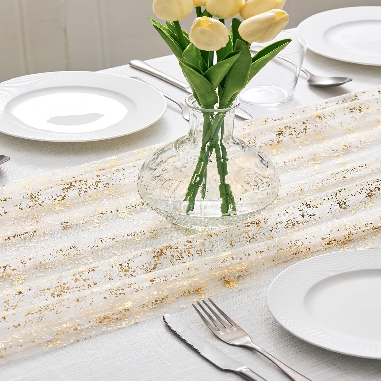 8 Packs Gold Table Runners 10 Ft, Sheer Cheese Cloth Tulle Birthday Decorations, Gold Foil Sequin Table Decoration Centerpiece for Party Birthday Wedding Anniversary Christmas