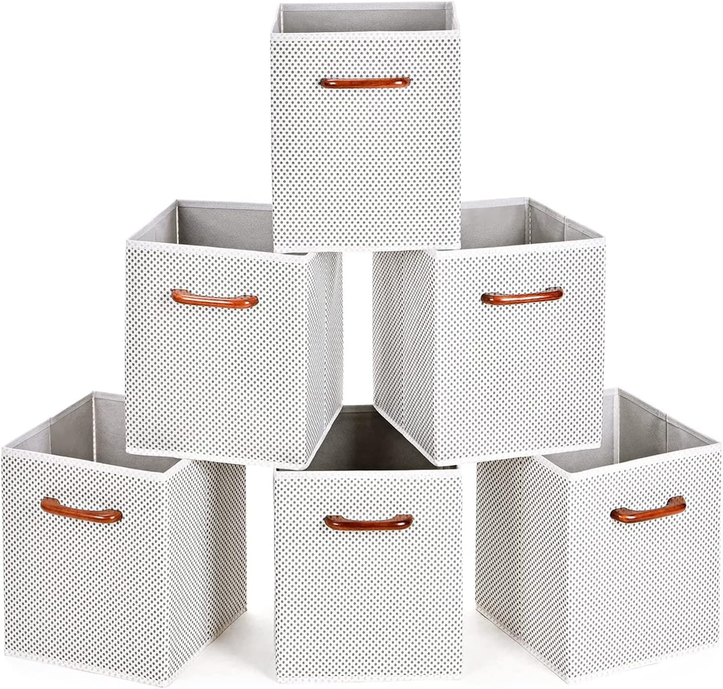 MaidMAX Cloth Storage Bins Cubes Baskets Containers with Wooden Handles