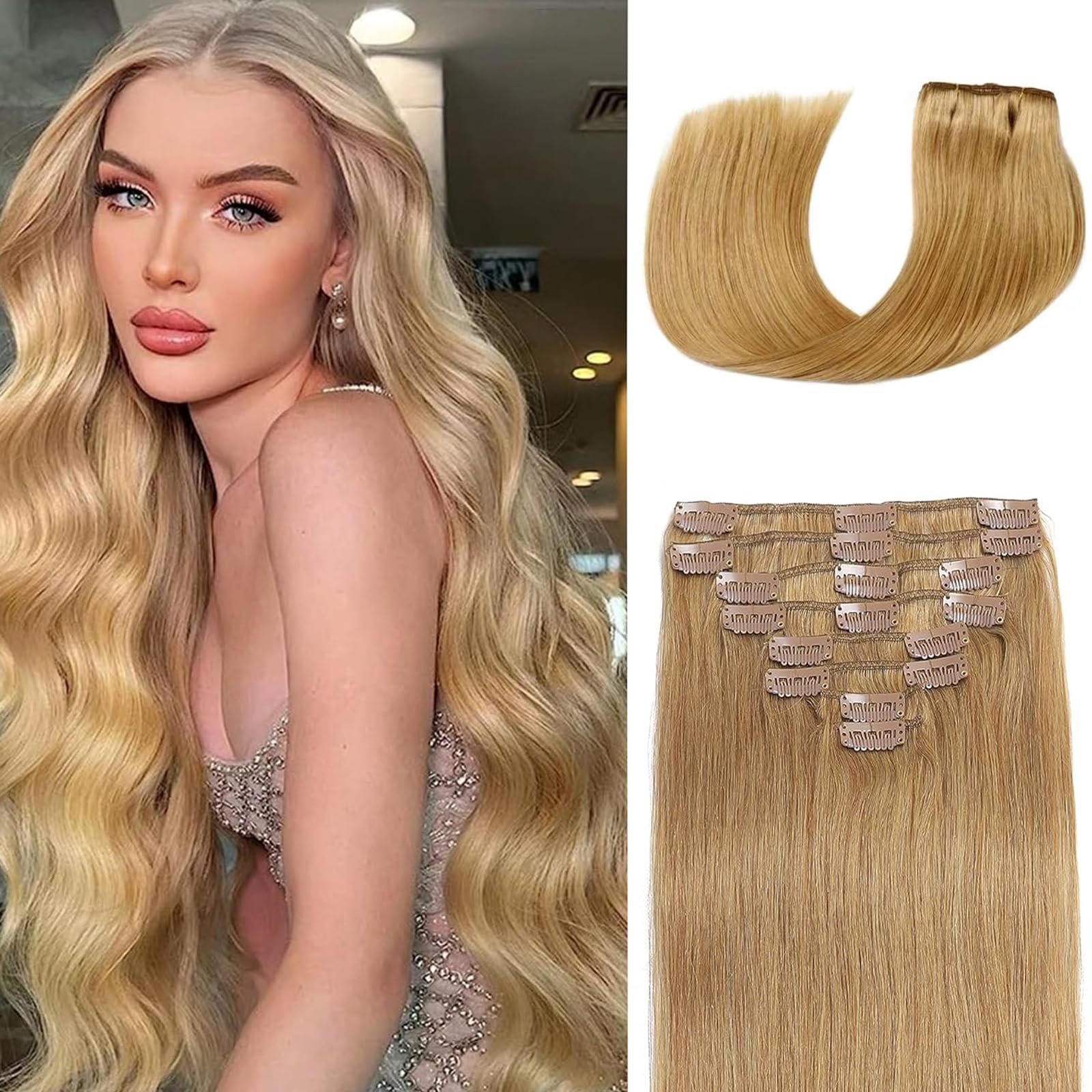 Human Hair Clip in Extensions Real Human Hair Clip-in Chestnut Brown Clip ins 100% Brazilian Remy Human Hair Extension for Women 8pcs Per Set including 18 Clips Double Weft (20 Inch)