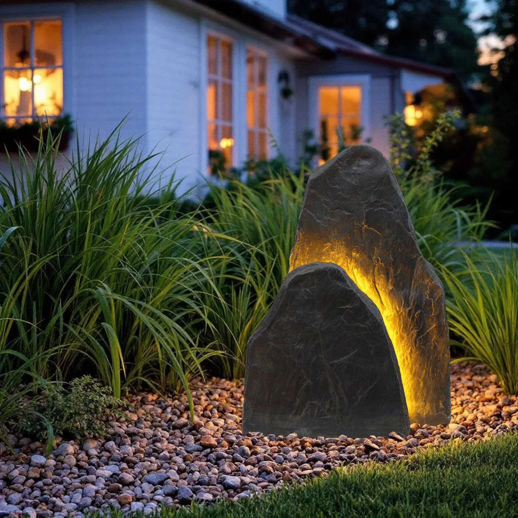 LED Leuchtfelsen für den Garten – Deko Kunstfelsen mit warmweißer Beleuchtung – Wetterfeste Gartenbeleuchtung in Steinoptik Gartenfelsen (OG3001L)