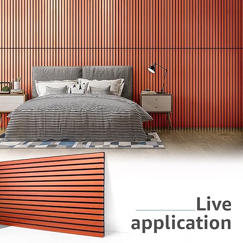 Miniatura 5 de Art3d 4 paneles acústicos de listones de madera para pared y techo, panel de absorción de sonido acanalado 3D con acabado de madera, color cereza