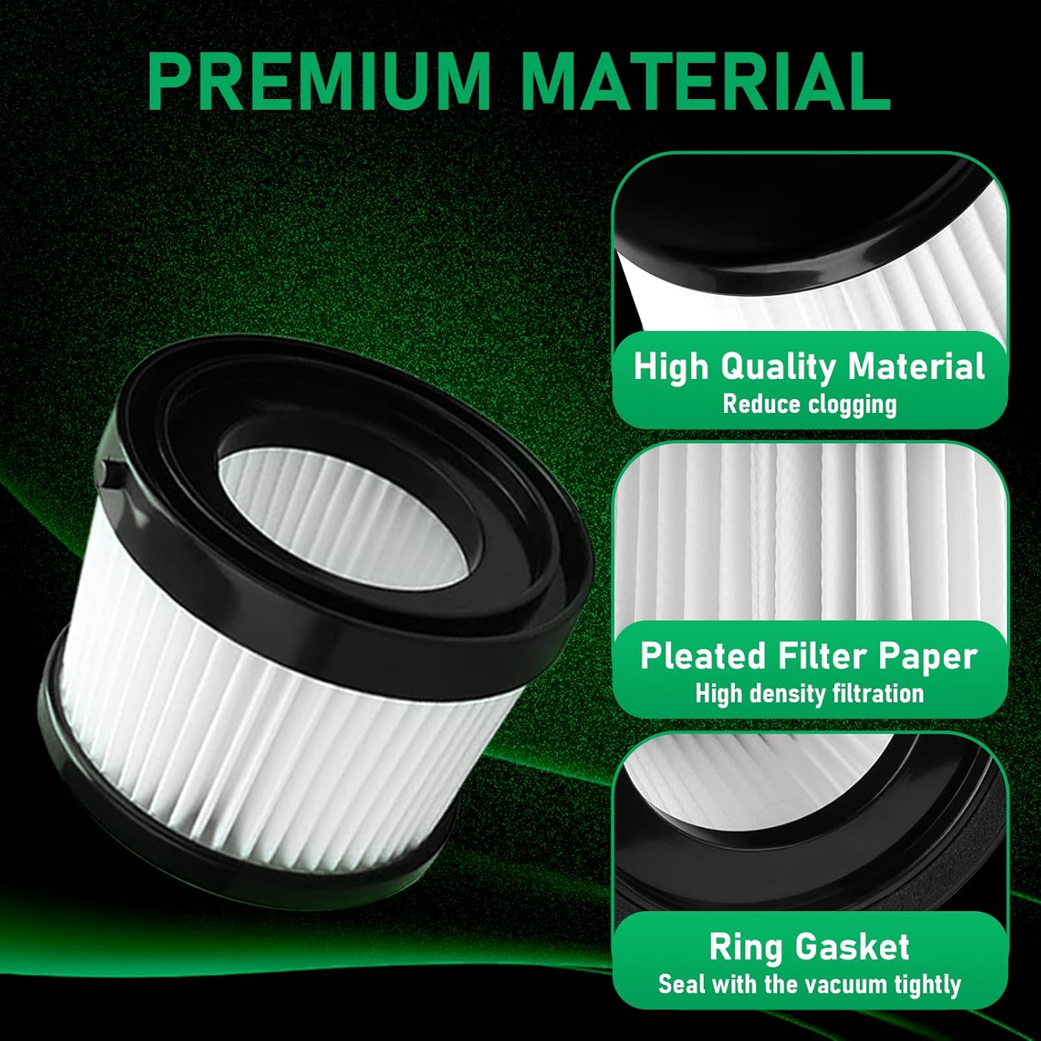 4 Pack Replacement DCV501HB & DCV5011H HEPA Filters Compatible with DEWALT DCV501HB 20V Cordless Handheld Vacuum with 8 Foam Sleeve Filters & 1 Cleaning Brush - Image 3