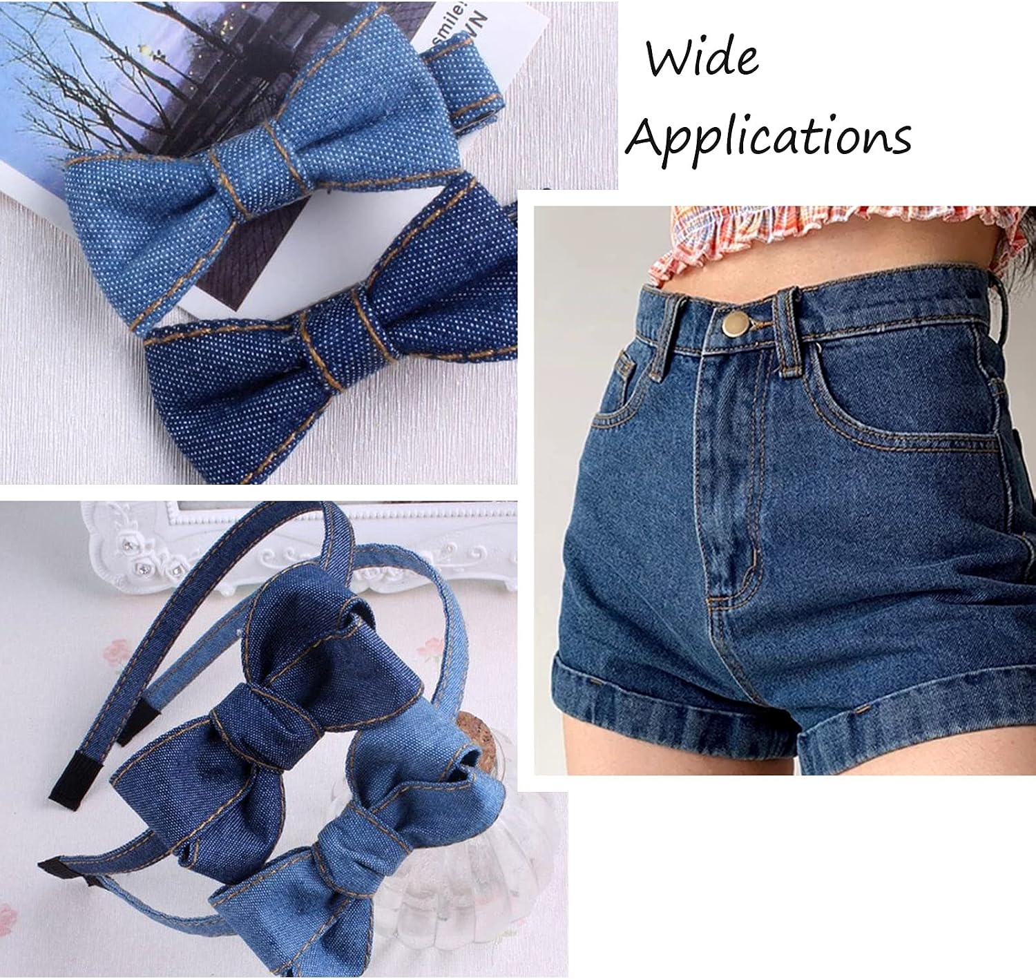 Craftdady 10.9 Yards Stitch Denim Ribbons 40mm Layering Cloth Fabric Jeans Bows Ribbons for DIY Crafts Hairclips Sewing Garment Accessories, Marine Blue
