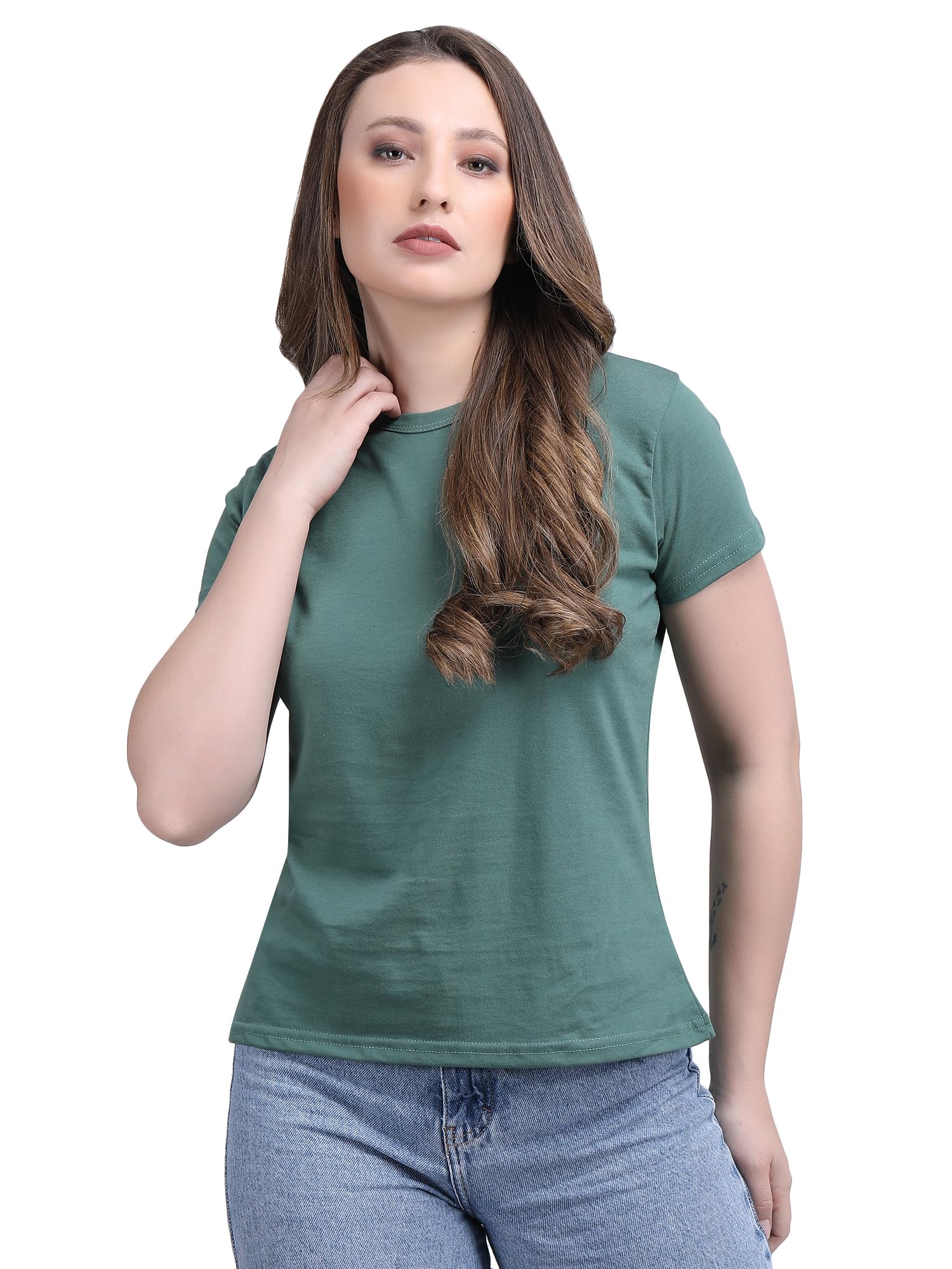 Aapre Round Neck Style T-Shirt for Women | Slim Fit | Short Sleeve | Gym Sports Tshirt 100% Cotton T-Shirt for Women | Casual Women's Regular T-Shirt