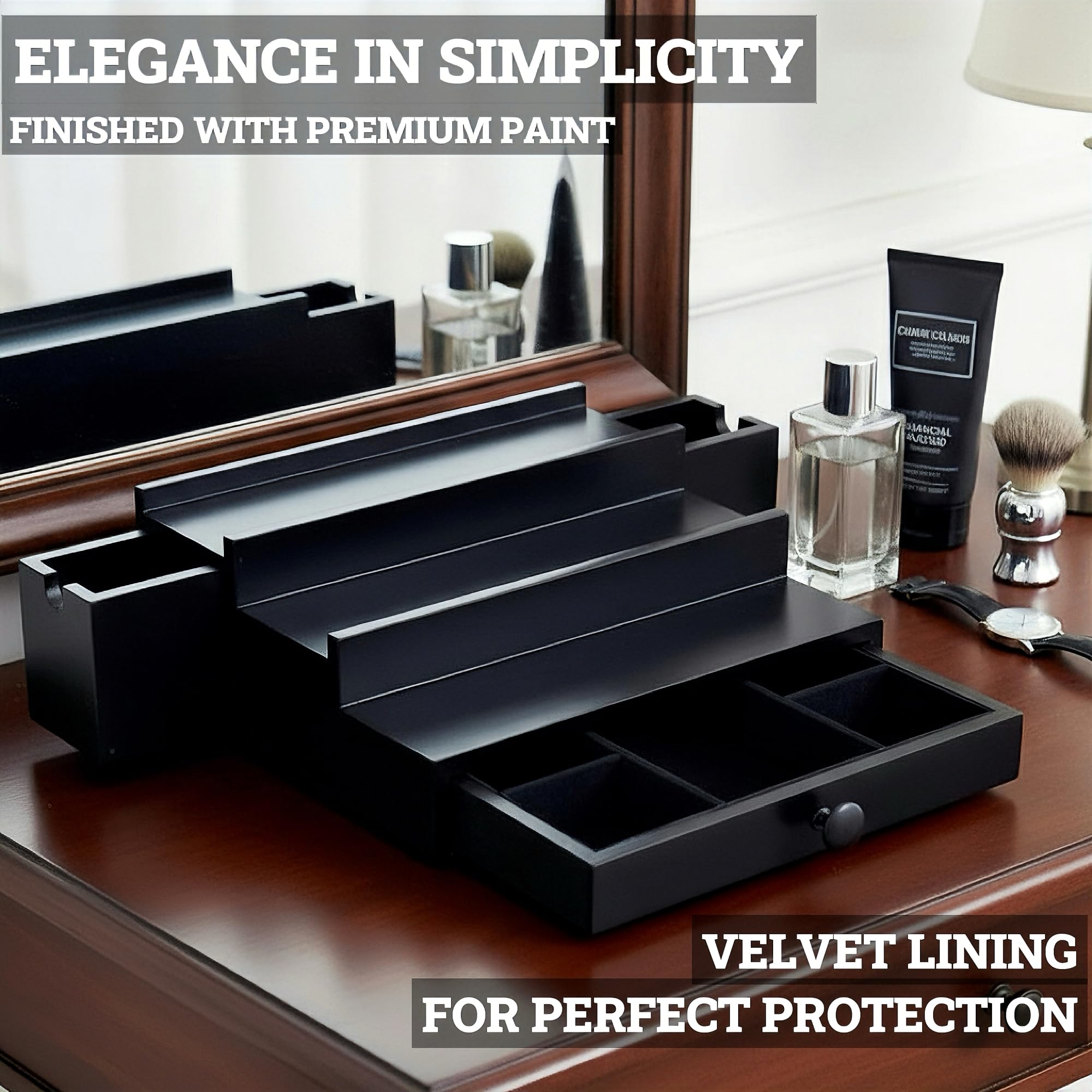 Organizer classico in legno da uomo, a 3 ripiani, con fodera in velluto di alta qualità e elegante confezione regalo, design ordinato, espositore per profumi, idea regalo SELUM