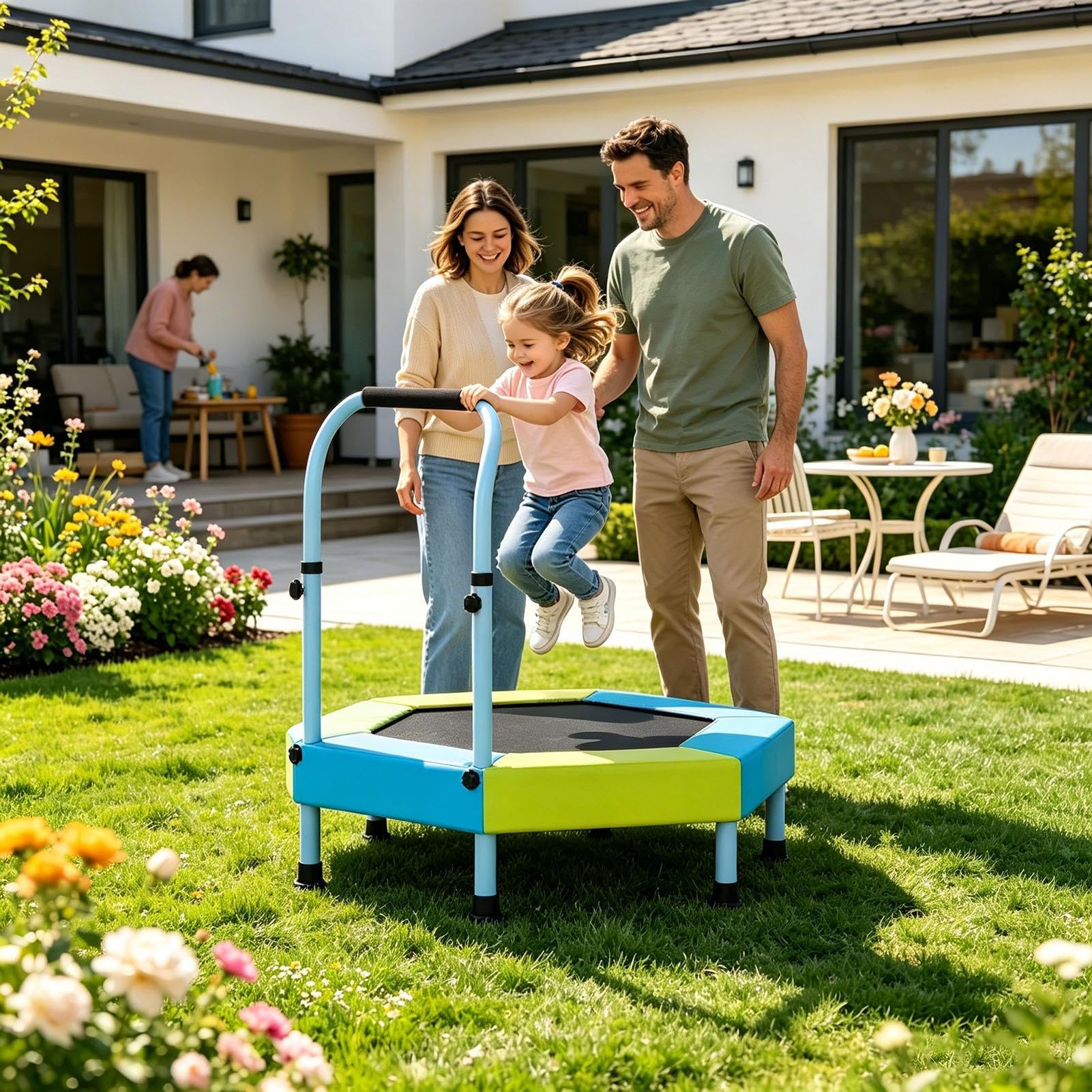 Mini-Trampolin für Kinder, 91 cm, faltbar, Springspielzeug, Mini-Trampolin mit verstellbarem Griff, für Kindergarten, Klassenzimmer, Zuhause, Fitnessstudio, Park, Rasen, Hof, Garten