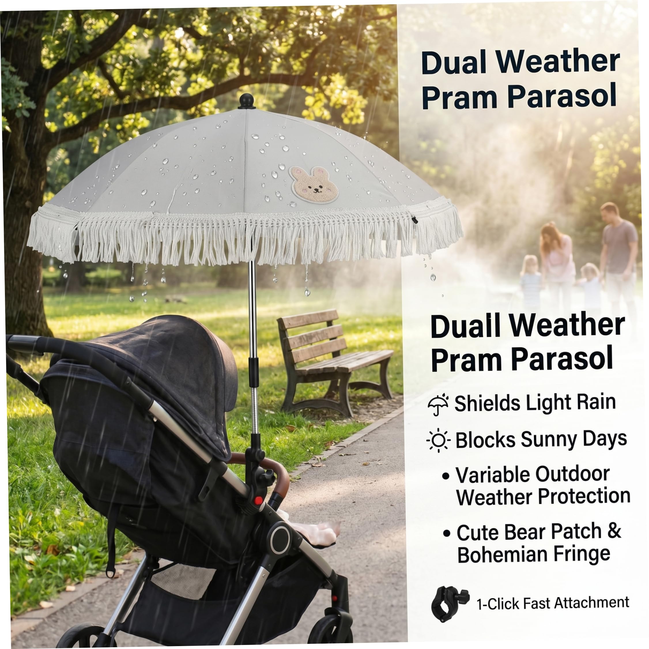 Silla de Playa para niños pequeños con sombrilla y Abrazadera Silla Segura para bebés con Revestimiento Plateado sombrilla de Encaje Blanco para protección contra el Sol y la Lluvia de Play
