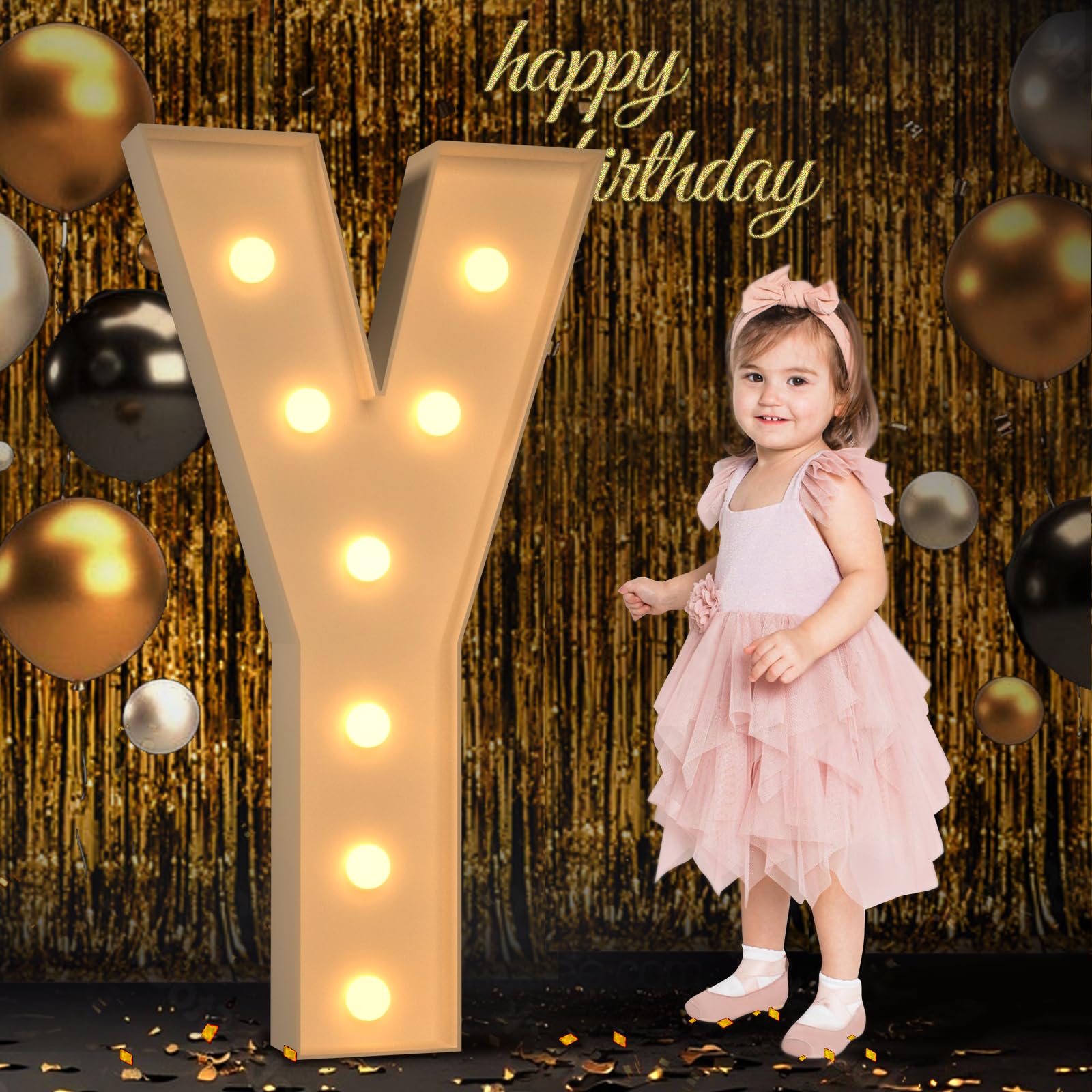 Marquee Light Up Letters, 3FT Large Letters for Party Decorations, Marquee Numbers, Mosaic Balloon Frame, Baby Letters for Baby Shower Birthday Wedding Engagement Party, Pre-Cut DIY Foamboard Letter Y