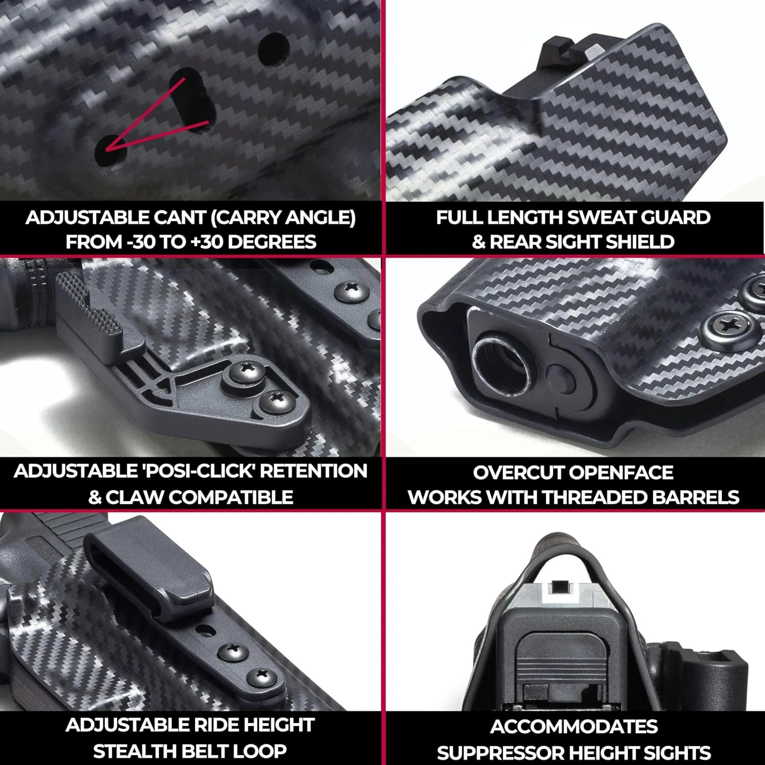 Rounded Athletic Wear Holster - Beltless IWB, Inside Waistband Concealed Carry, American Made, Concealment Express, Carbon Fiber Black Kydex, Optics Ready, Fits: