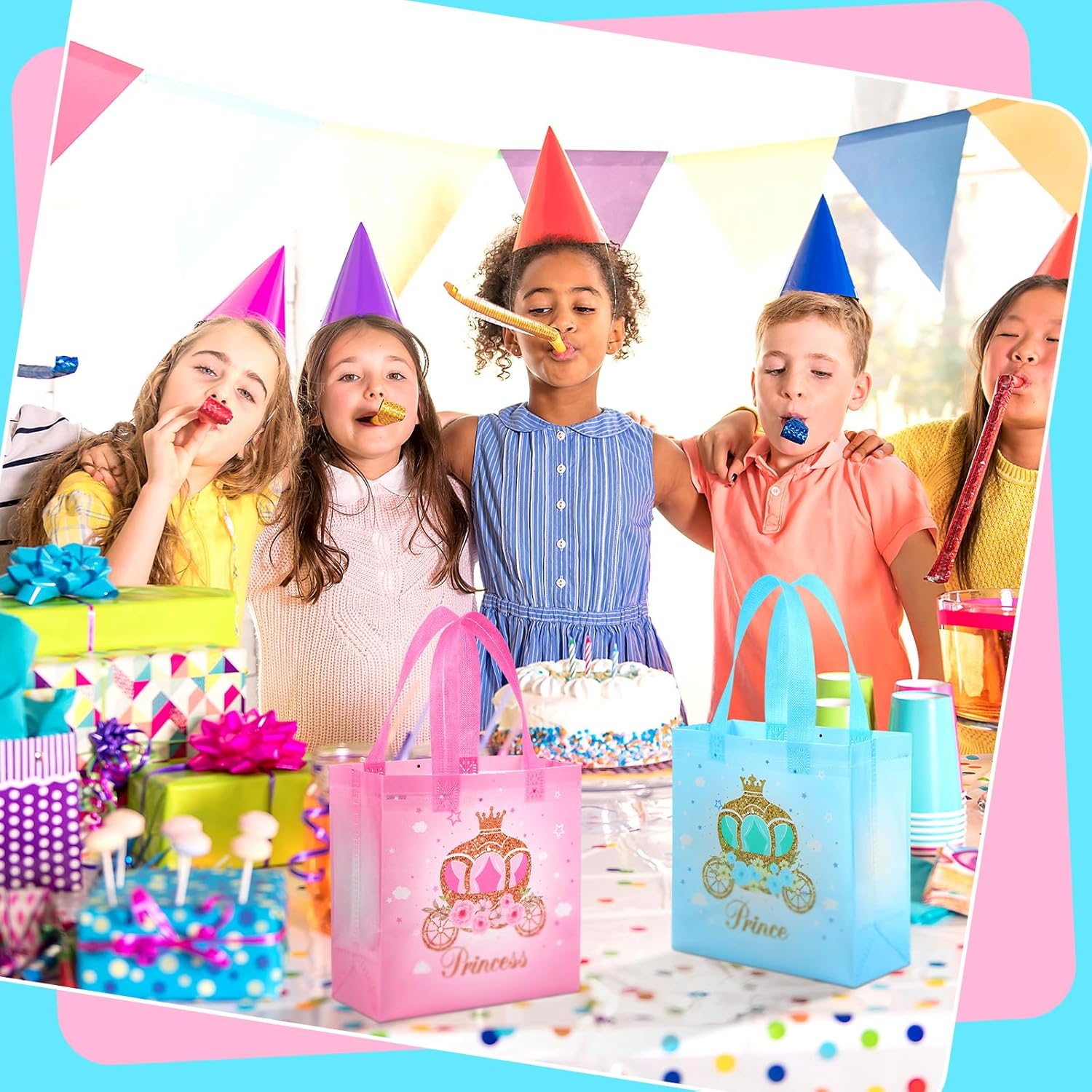 Sweetude 40 Pcs Prince and Princess Party Favor Bags with Handles Prince Princess Goodie Gift Candy Birthday Candy Goodie Bags for Gender Reveal Party Baby Shower Wedding Supplies - Image 4