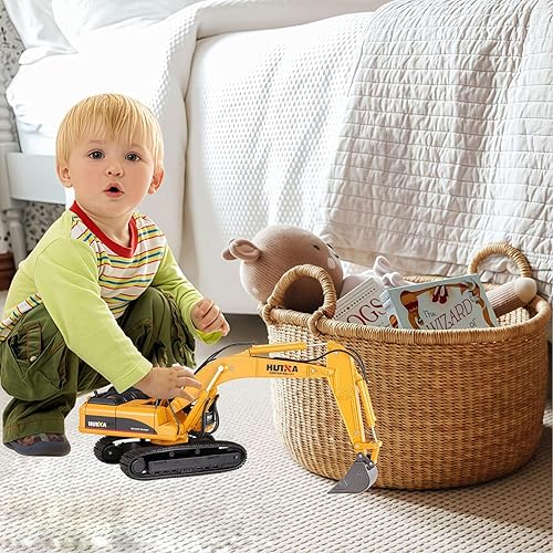 Miniatura 5 de Qcar Excavadora de vehículos de construcción Juguetes Excavadora hidráulica de aleación resistente, escala 1:50 Diecast Site Digger camión de