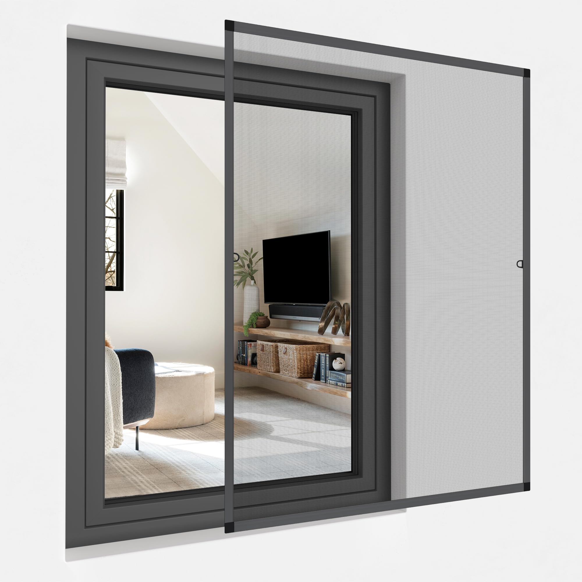 jarolift Zanzariera per Finestre SlimLine, Montabile Senza Fori, con Telaio in Alluminio, 110 x 150 cm, Antracite