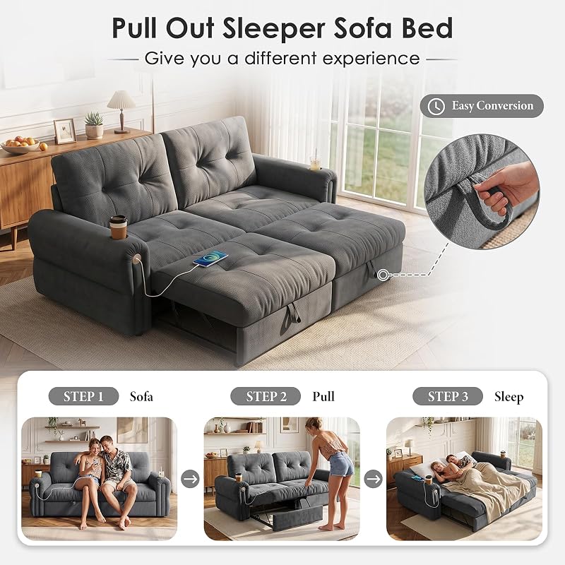 howcool Queen Sleeper Sofa Bed, 77" Pull Out Couch image 3