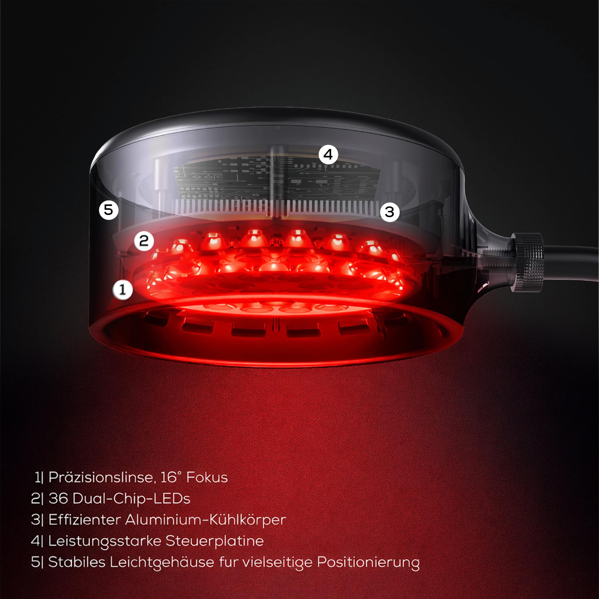 Gen30 LED Rotlichtlampe 6 Wellenlängen 630-850 nm Rot- & Nahinfrarotlicht Vision-Modus 670 nm höhenverstellbar Pulsmodus Schwarz