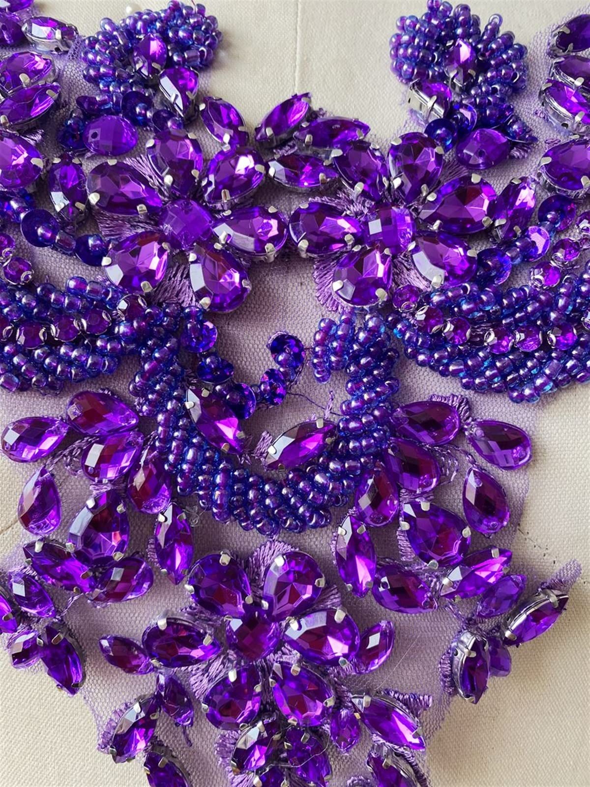 Koronkowa aplikacja Kwiatowy haft Rhinestone Koraliki Haftowane aplikacje Wielokolorowe 15,7 x 13 cali(Blue)