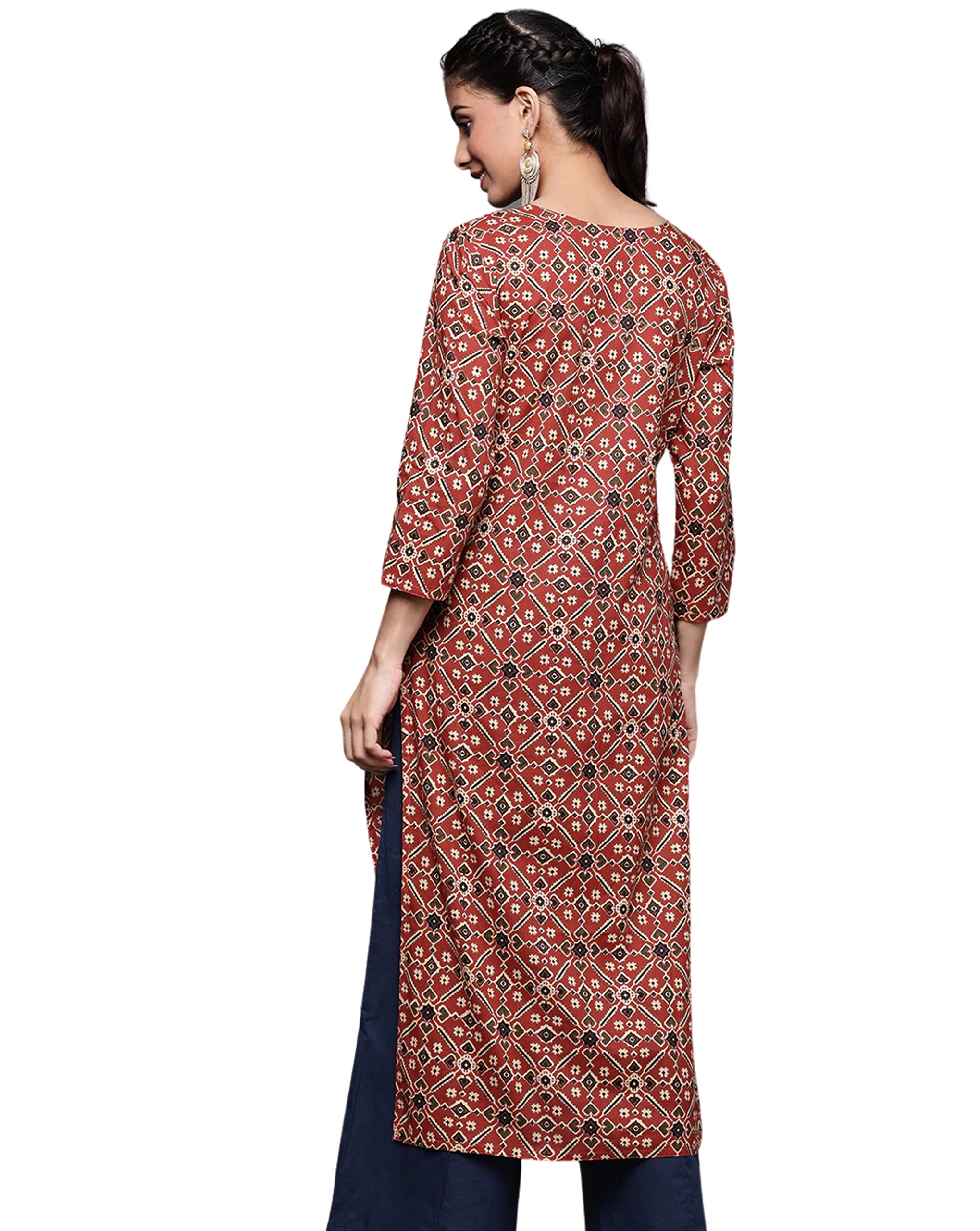 rytras Women's Cotton Printed Straight Kurta(RYT310_Maroon_Medium) 1