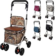 Mobiclinic®, Folding Elderly Walker Shopping Trolley 21L Coliseo European Brand with Bag and Brakes, Padded Seat, Single Wheel, Steel (Printed)