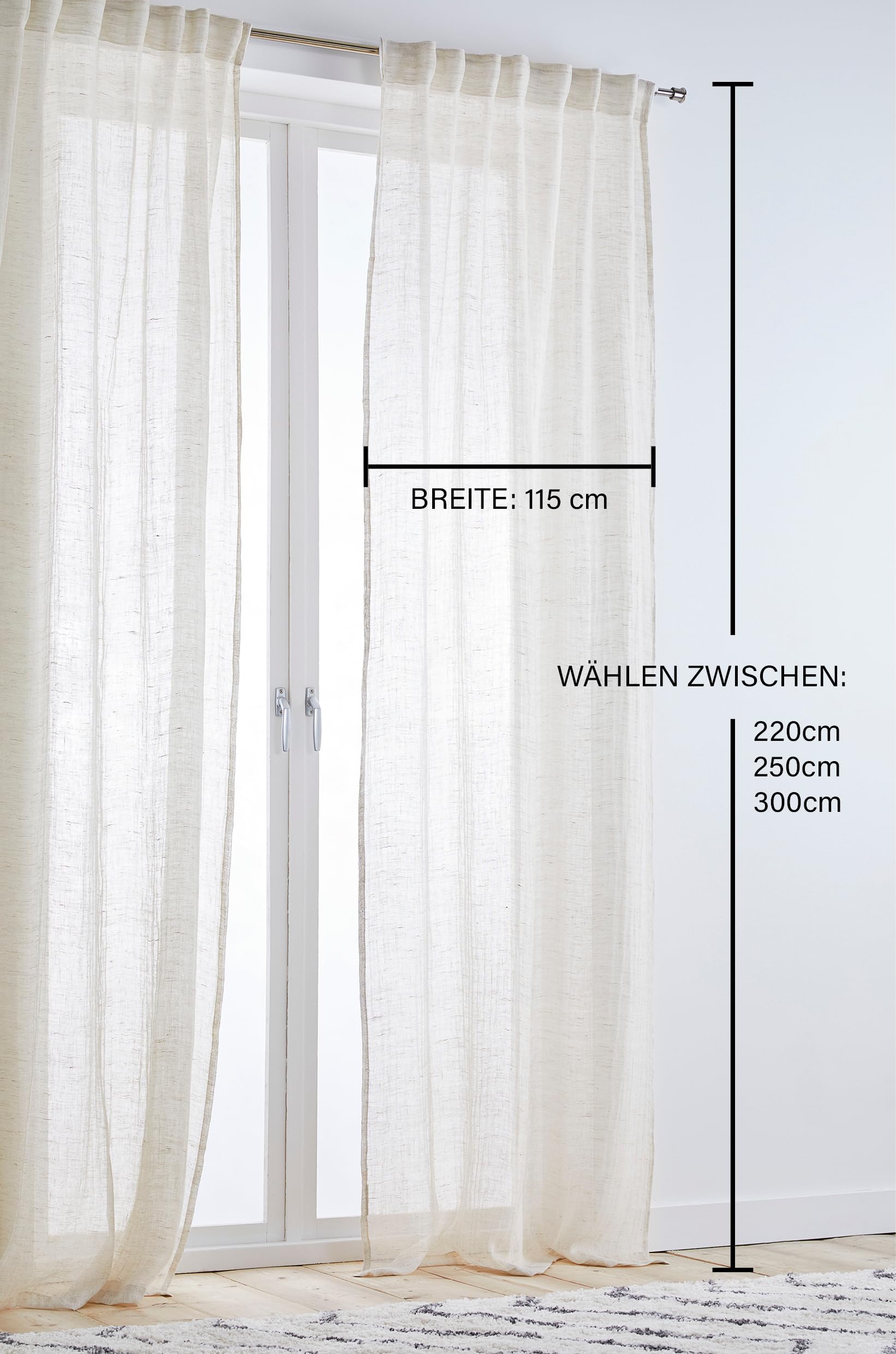 JOTEX Ellen Multifunctional Curtain, Semi-Transparent Linen Curtains for the Living Room (Set of 2), Linen Beige, 220 cm - Image 2