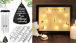 Fabuday Memorial Gifts Bundle - 32'' Sympathy Wind Chimes & 8x10'' LED Shadow Box for Loss of Loved One, Unisex, Black Letter Print, Living Room, Family Room