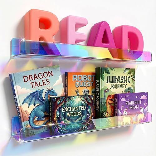 24 inches Iridescent Acrylic Bookshelf for Kids, Wall Mounted Kids
