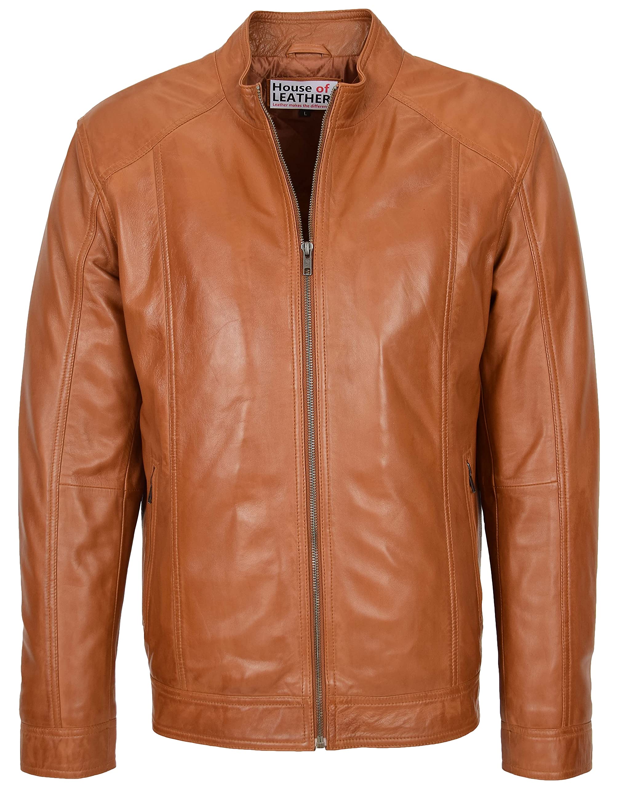 Mens Real Leather Classic Jacket Casual Zip Fastening Style Matt (2XL, Tan)