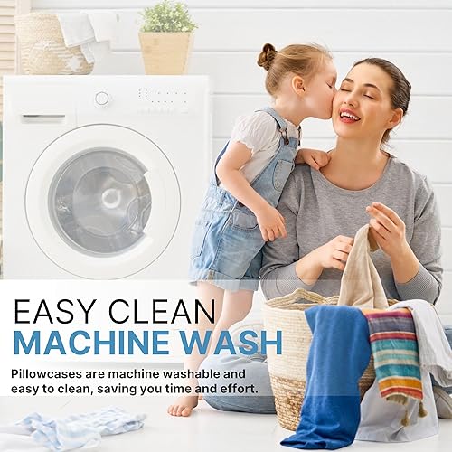 Miniatura 5 de Juego de 2 fundas de almohada 100 % algodón de 400 hilos, refrescantes, transpirables y suaves, extra suaves, algodón de 400 hilos, lavables a