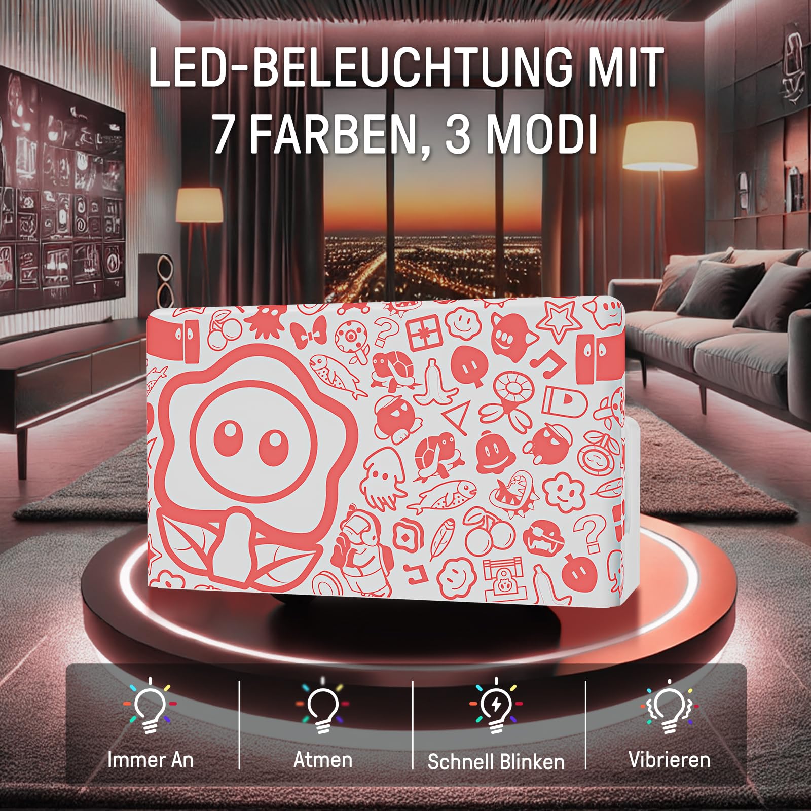 Switch Dockingstation mit Joypad-Ladegerät, 1080P HDMI, multifunktionale Ladestation, 7 LED Farben/USB 3.0 Anschlüsse, Weiß
