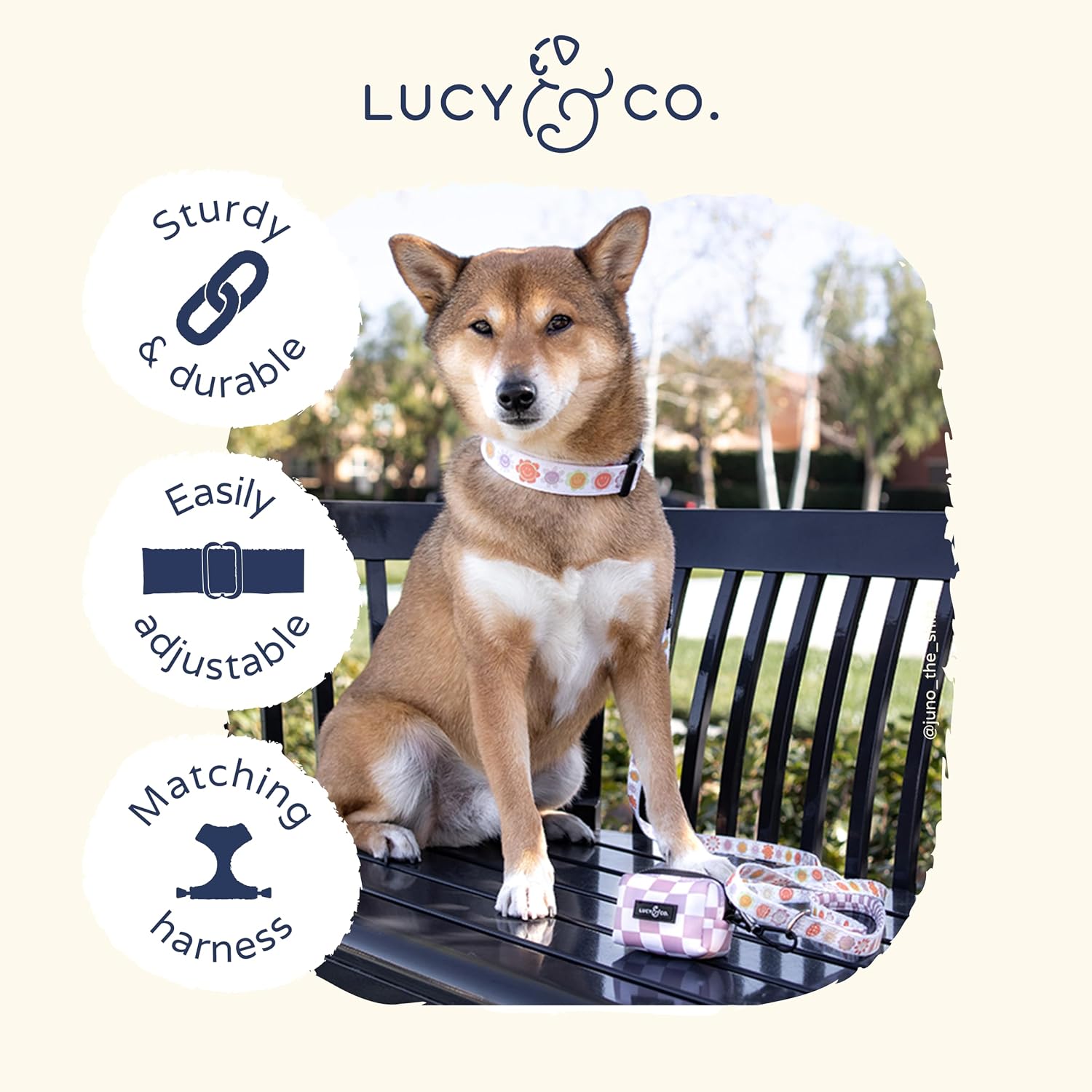 Lucy & Co. Ballet Bows Dog Collar - Durable Lightweight Designer Collar for Pets - Adjustable Metal Safety Buckle - White & Pink Bows - Large image 3