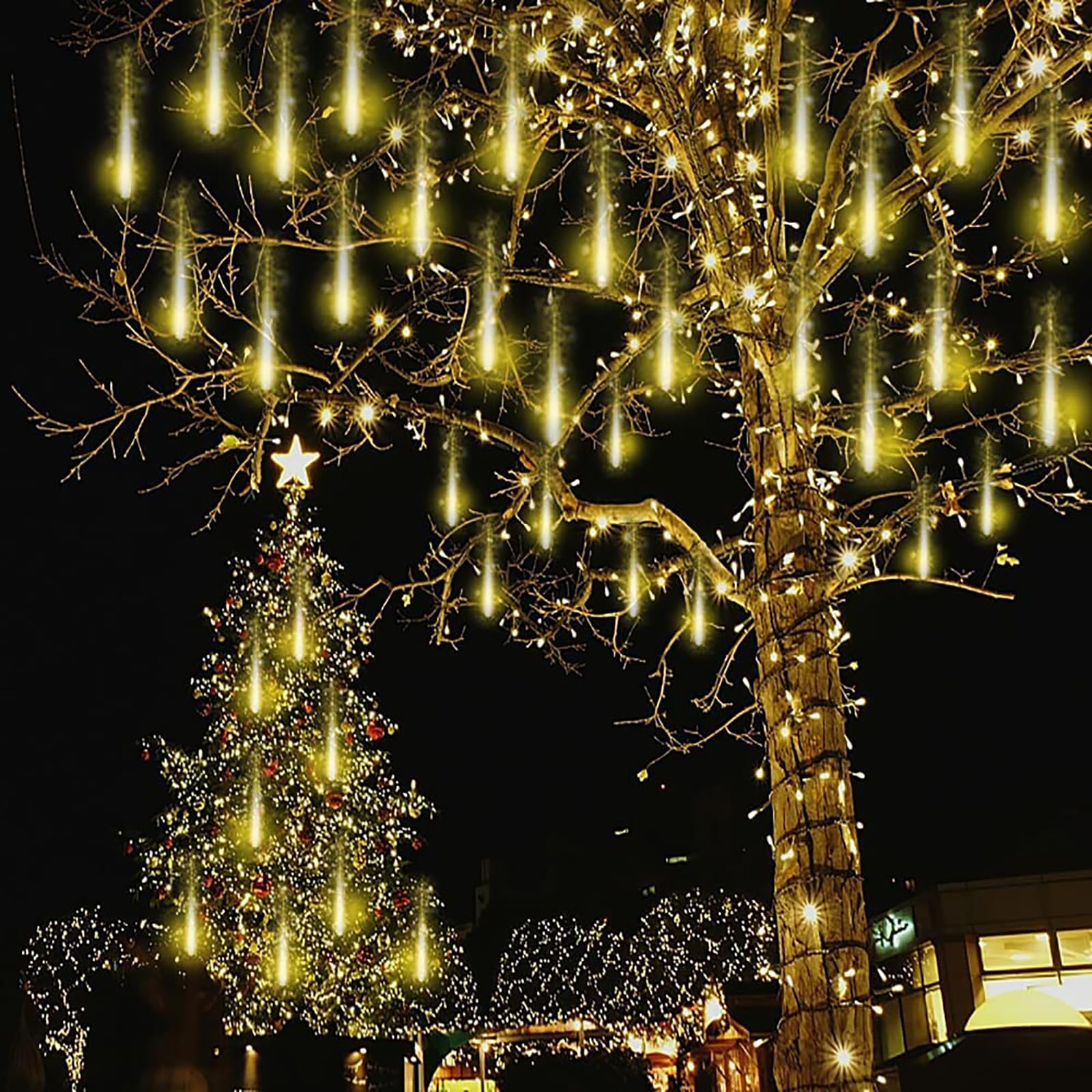 Kwaiffeo Catena luminosa per albero di Natale: 20 tubi a forma di pioggia di meteori (equivalente a 2 set di 10 tubi), luci impermeabili per Natale, Halloween, decorazione natalizia per esterni