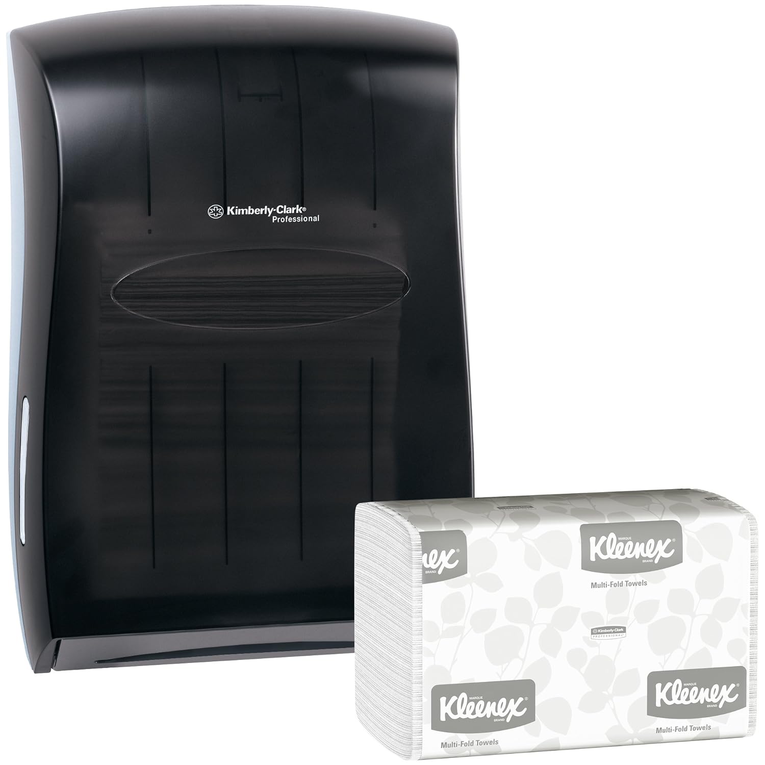 Kimberly Clark Paper Towel Dispenser (Black) with 16 Packs of 150 Kleenex Multifold Paper Towels