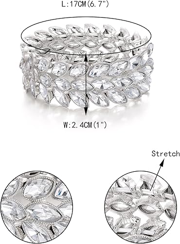 Miniatura 4 de EVER FAITH Pulsera elástica de diamantes de imitación Art Deco para baile de graduación 3 marquesa de hoja de cristal